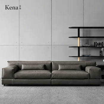Kena Kona / plats dīvāns itālijas anilīna ādas četras personas taisni rindu laukumā retro pelēkā atsevišķu ķermeņa