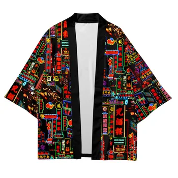 Kimono vīriešu un sieviešu ir 2021. Japāņu tradicionālo kimono jaka neona rakstu krekls Japāņu vasaras kimono