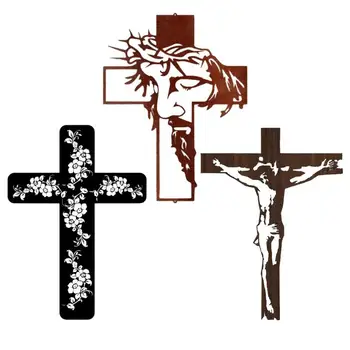Koka Krusts Kristiešu Sienu Mākslas Amatniecības Tapsējuma Rotājumu Āķa Caurumu Dizaina Ažūra Griešanai Reliģiskās Dzīves Telpu Dekorēšana