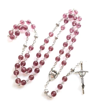 Kristāla Rožukroni Kaklarota Katoļu Vintage par Cross Kulons Lūgšanu Krelles Kaklarota