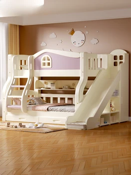 Krāsa masīvkoka bērnu divstāvu gulta zēns meitenes divstāvu gulta princeses gultā mazu dzīvoklis augsta un zema māte gulta slaidu gulta