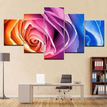 Krāsains mākslas rožu ziedi 5 HD Panelis Drukas sienas plakāti, Kanvas Mākslas Glezniecības mājas dzīvojamā telpu dekorēšana