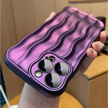 Luksusa Korejas Gluda 3D Ūdens Vilnīšus Tālrunis Lietā Par IPhone 11 12 13 14 Pro Max Gudrs, Vienkāršs Cietā Wavey Plisēt Triecienizturīgs Vāks