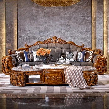 Luksusa Villa Eiropas Importēto Ebony Ciets Koks Cirsts Dīvāns Amerikāņu Luksusa Īstas Ādas Dīvāns