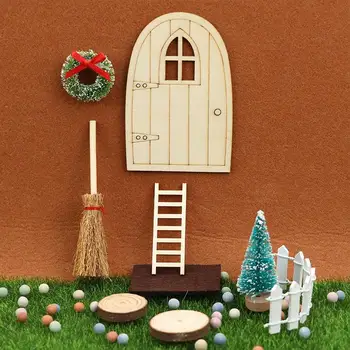 Mini Mājas Elfs Durvju Ziemassvētku Rotājumi Miniatūras Skatuves Koka Durvis, Elf Durvju Aksesuāri Ziemassvētku Leļļu Māja Apdare