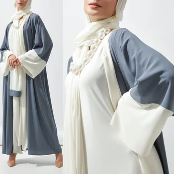 Modes Atvērts Musulmaņu Kleitas Abaya Sievietēm Ar Hajib Elegants Raibs Jaciņa Izlīdzināšanu Piedurknēm Dubaija Turcija Islāma Apģērbi