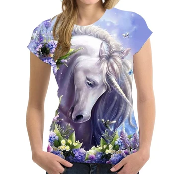 Modes Unicorn 3D Druka, T-krekli, Sieviešu Streetwear Vasaras Gadījuma Harajuku Īsām Piedurknēm T Krekls O-veida kakla Bērnu t-veida Topi Apģērbi