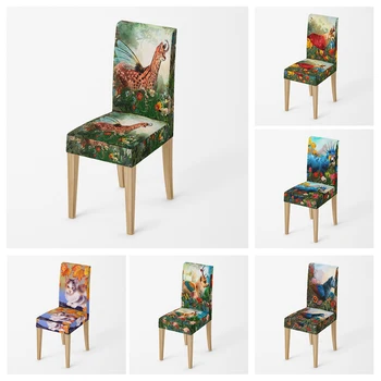 Mājas krēslu vāka Eļļas glezniecības stilu, virtuves krēsli Coversadjustable ēdamistabas elastīgs fabricchairs attiecas krēslu segtu kāzu