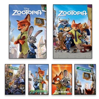 Mūsdienu Disney Filmu Zootopia Plakātu Zootopia 2016 Mākslas Izdrukas Dzīvnieku Smieklīgi Karikatūra Filmu Wall Art Audekls Gleznošanai Guļamistaba Dekori