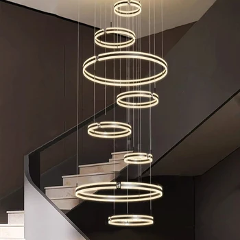 Mūsdienu gredzenu kāpnēm led apgaismojums kulons gaismas lampas dzīvojamā istabā led Lustras, lai ēdamistaba dekors gaismas iekštelpu apgaismojums
