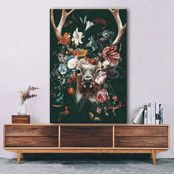 Mūsdienu Laimi Briežu Ziedu Mākslas Audekls Gleznošanai Dzīvnieku Abstraktu Sienas Izdrukas un Plakāts Dzīvojamā Istaba Dāvana Mājas Sienu Apdare