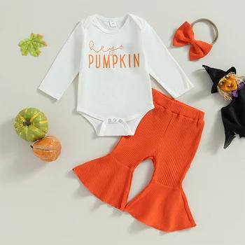 New Baby Girl Kritums Apģērbu Ar Garām Piedurknēm Romper + Bell Dibeni + Priekšgala Galvu Uzstādīt Halloween Drēbes 0 Līdz 18 Mēnešiem Karstā Pārdošanas