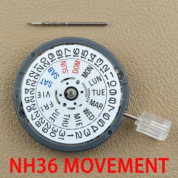 NH36A Premium Mehāniskās Kustības NH35 kustība Baltā Datewheel 24 Dārgakmeņiem Automātiskā Self-winding Augsta Precizitāte Movt Aizstāt