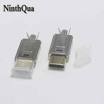 NinthQua 2sets USB OTG 3.1 Tipa C 5Pin Zelta pārklājumu Spraudnis DIY Double-sided iespraudiet Tālruņa Datu Maksas Līniju par OB 3.0mm2 Kabelis