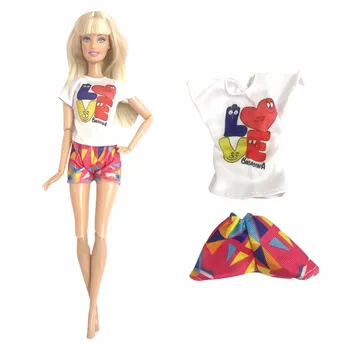 NK 1 Gab Lelle Apģērbs Mīlestības Formas Krekls Topi + Varavīksnes Kleita Krāsains Svārki Barbie Lelle Piederumi Bērnu Leļļu Apģērbs