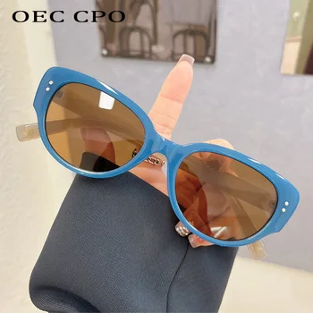 OEC CPO Vintage Cat eye Saulesbrilles Sieviešu 2023 Ins Populārs Modes Kniedes Briļļu Sieviešu Toņos UV400 Trending Brūnas Saules Brilles