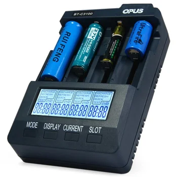 OPUS BT-C3100 4Slots Smart Universālo Lādētāju, Akumulatoru, Lādētāju un Adapteri Uzlādējams Li-ion NiCd, NiMH AAA 10440 18650 Baterijas
