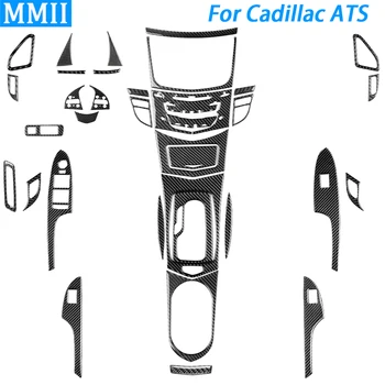 Par Cadillac ATS 2013-19 Oglekļa Šķiedras Pārnesumu Pārslēgšanas Logu, Lifts, Gaisa ventilācijas Stūre Dashboard Paneli, Uzvalks Auto Interjera Uzlīmes