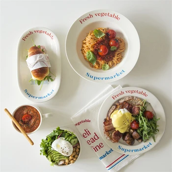 Piena Krūze Vēstuli Keramikas Brokastis Dzīvoklis Plate Pārtikas Korejas Ins Dinnerware Sadzīves Virtuves Ēdienus-Zivju Tekne Apaļā Zupas Bļoda