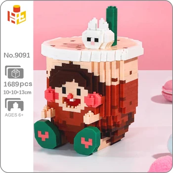 PN 9091 Dzērienu Pērle Piena Tējas Tase Trušu Puika Krūze Pet Pildspalvu Tvertnes 3D Mini Dimanta Bloki, Ķieģeļi Celtniecības Rotaļlieta Bērniem, kas Nav Kaste