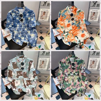 Pāris Japāņu Krekls Harajuku Lielgabarīta Īsām Piedurknēm Krekls Vīriešiem Sievietēm Havaju Ziedu Drukāt Krekls Ģeometriskā Streetwear