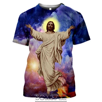 Reliģisko Modelis Apkalpes Kakla T-krekls Vīriešu un Sieviešu 3D Drukāšanas Ikdienas Krekls ar Multfilmas Jēzus ir Dievs, Hip Hop Harajuku Lielu Apģērbu