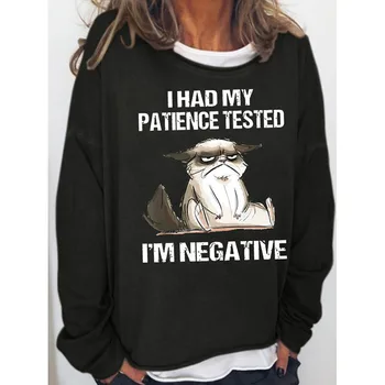 Rheaclots man Bija Mana Pacietība Pārbaudīta es esmu Negatīvs Kaķis Sieviešu Kokvilnas T-krekls Sieviešu sporta Krekls ar garām Piedurknēm