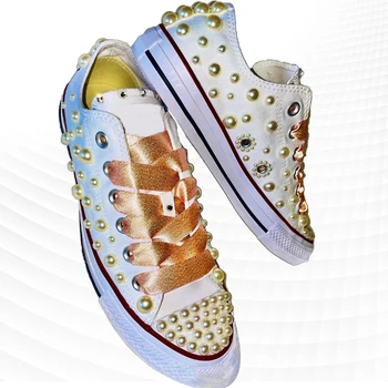 Roku darbs custom-pavasarī un rudenī jaunu pērle Xianqi dizaina sajūta, lentes zemu top audekla kurpes modes pāriem valdes apavi