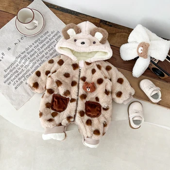 Rudenī Un Ziemā Jaundzimušo Bērnu, Meiteņu Un Zēnu Kokvilnas Garās Piedurknēm Lācis Kapuci Sabiezējumu Baby Romper Korejas Modes Soft Gadījuma