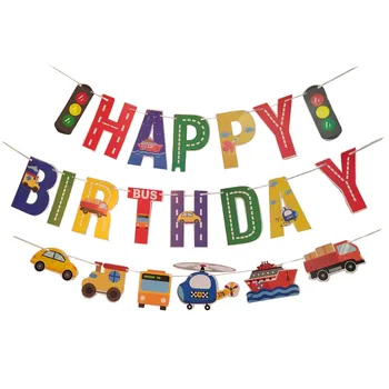 Satiksmes Gaismas Pull Karoga Bērniem, Automašīnas, Lidmašīnas, Transporta Banner, Happy Birthday Party