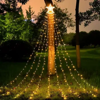 Saules Gaismas Āra Zvaigžņu LED String Light Ūdensizturīgs Aizkaru Lāsteku Pasaku Ūdenskritums Lampas Ziemassvētku Eglīte Kāzu Dārza Dekori