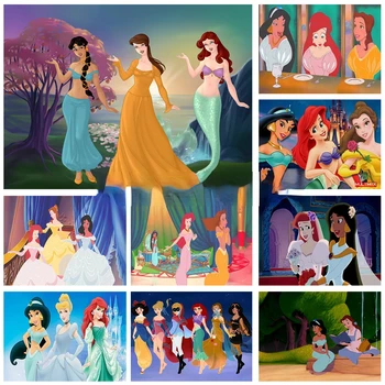 Sienas Mākslas Karikatūra Vitrāžas Princeses Ariel Jasmine, Belle Mājas Apdare Kanvas Glezna Plakāti Un Izdrukas Bērnu Istabas Dekors