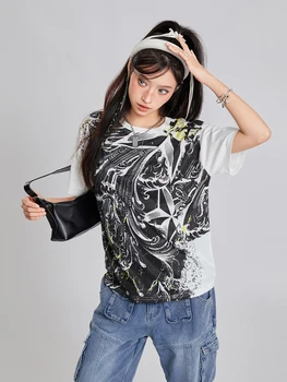 Sievietes Vīrieši ar Īsām Piedurknēm Topi Gothic Drukāt Vasaras Brīvs T-Krekls Gadījuma Puloveri Streetwear Estētisko Grunge Drēbes