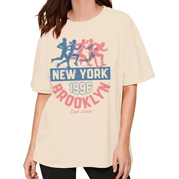 Sieviešu Ņujorkā Darbojas Grafiskais T-Krekls 90s Vintage Streetwear Sporta Tshirts Zaudēt Īsām Piedurknēm Retro Topi Sieviešu Modes Apģērbi