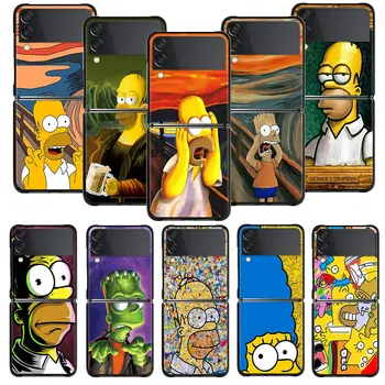 Simpsoni Ģimenes Kliedziens, Glezna Mākslas Tālrunis Case For Samsung Galaxy Z Flip 4 Z Flip3 5G Shell Galaxy Z Flip DATORU Cietos vākos