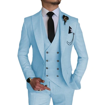 Smart Business Vīriešu Uzvalki, Debesis, Zils Kostīms Homme Kāzu Vīriešu Uzvalki Maksimālā Atloks Līgavainis Tuxedos Terno Masculino Balli Žakete 3 Gabali