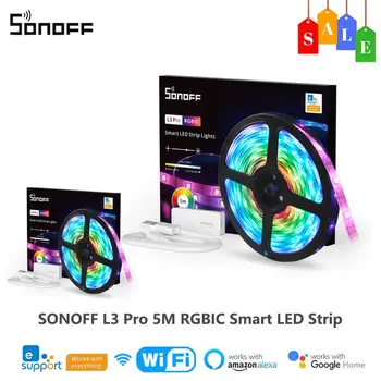 SONOFF L3 Pro 5M WiFi RGBIC Smart LED Strip Gaismas Elastīgu Bezvadu Tālvadības/Balss Kontroles Lampa Ar Alexa, Google Home Smart Home