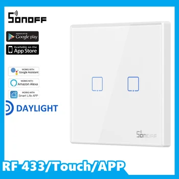 SONOFF T2 ES Smart RF 433/APP/Touch Kontroli Sienas Gaismas Slēdzis 1 2 3Gang Sienas Touch Switch Kontrolieris Strādā Ar Alexa, Google Home