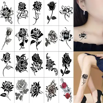Spalvu Tauriņš Pagaidu Tetovējumu Uzlīmes Sieviešu Ķermeņa Aizsardzība Tetovējums 3D Rose Puķu Anime Viltotas Uzlīmes Waterproo F3L4