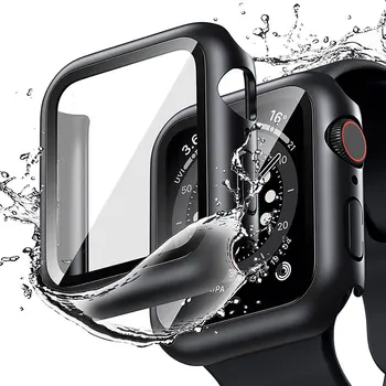 Stikla+Case for Apple Noskatīties 8 7 45mm 44mm 41mm 40mm 38mm 42mm Piederumi PC Ekrāna Aizsargs Segtu iwatch Sērijas 3/4/5/6/7/8/SE