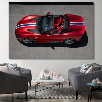 Superauto Audekla Sienas Māksla Ferrari SP51 Sarkanā Kabrioletā Sporta Auto Plakātus un Printis Mūsdienu Gleznas, viesistaba, Mājas Dekoru