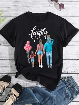 T-krekls Sievietēm Ģimene, Māte, Mamma, Tētis Drukāt Topi Gadījuma 90. gadu Modes Tendenci, Apģērbi Sievietēm, Grafiskais Tshirt Top Dāma, Sieviete Melnā t-veida