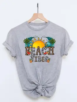 Tee Beach Brīvdienu Tendence Gudrs Sieviešu Ikdienas Karikatūra Grafikas T Top Apģērbs Dāma Drukāt Summer Cartoon Modes Tshirts T-Krekls