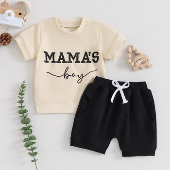 Toddler Puiku Vasaras Apģērbu Mamas Boy Apģērbs 6M 12M 18M 24M Īsām Piedurknēm T Krekls Topi un Jogger Bikses Kopa