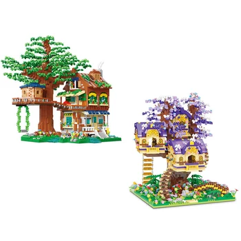 TreeHouse Mini Celtniecības Blokus Montē Ķiršu Pilsētas Ielu 3D Modeli, Elf Tree House Mirco Ķieģeļi Skaitļi Par Bērnu Rotaļlietas