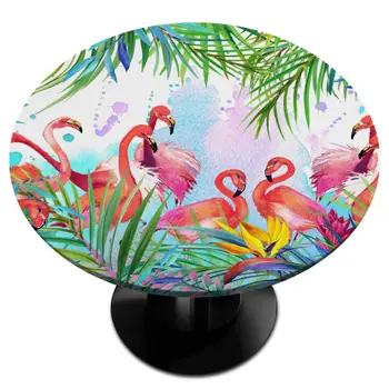 Tropu Flamingo Kārta, kas Aprīkoti Galdauts ar Elastīgu Malu, Flamingo galdautu Ūdensizturīgs Apaļā Galda Segums Iekštelpu Āra