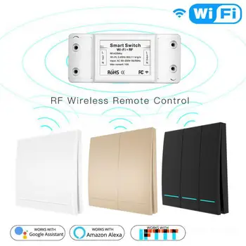 Tuya RF433+WIFI Bezvadu Tālvadības Smart Switch Smart Dzīves APP Alexa Mājas MS-101WR 90-250V