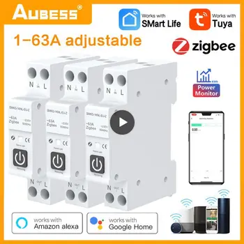 TUYA ZigBee Smart jaudas Slēdzis 1P 63A DIN Sliedes Pilnvaras Uzraudzīt Automatizācijas Moduļi App Balss Kontroles Alexa Alise Google Home