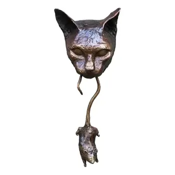 Unikāls Sienas Skulptūru Kaķi Un Peli, Priekšējo Durvju Apdare Statuja Sveķu Durvju Klauvēkli Mājas Dārzā Apdare