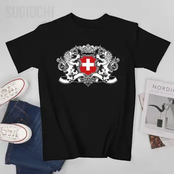 Unisex Vīriešu Šveice Karogu, Emblēmu Šveices T Tees O-veida kakla T Krekli Sievietēm, Zēniem 100% Kokvilnas T-Krekls